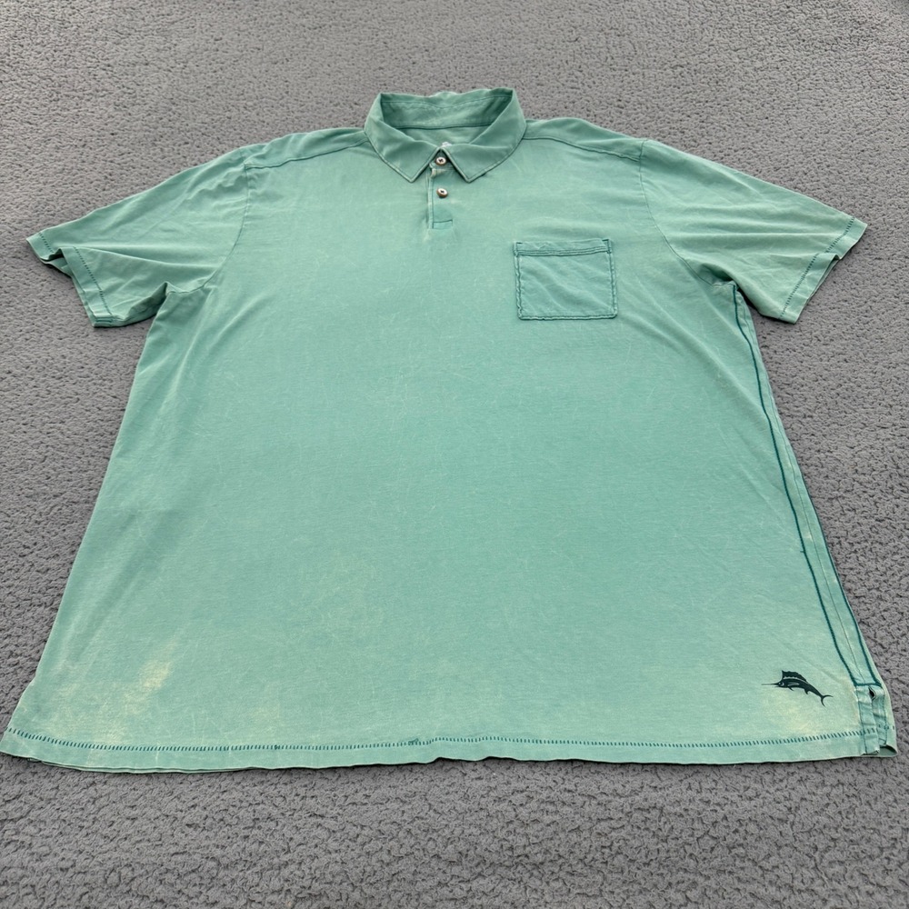 Tommy Bahama Polo Shirt Mens XL Pima Cotton Seafoam Green Short Sleeve Pocket